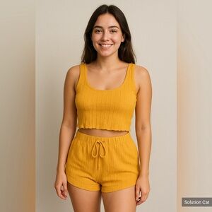 Yellow Ribbed Two Peice Set